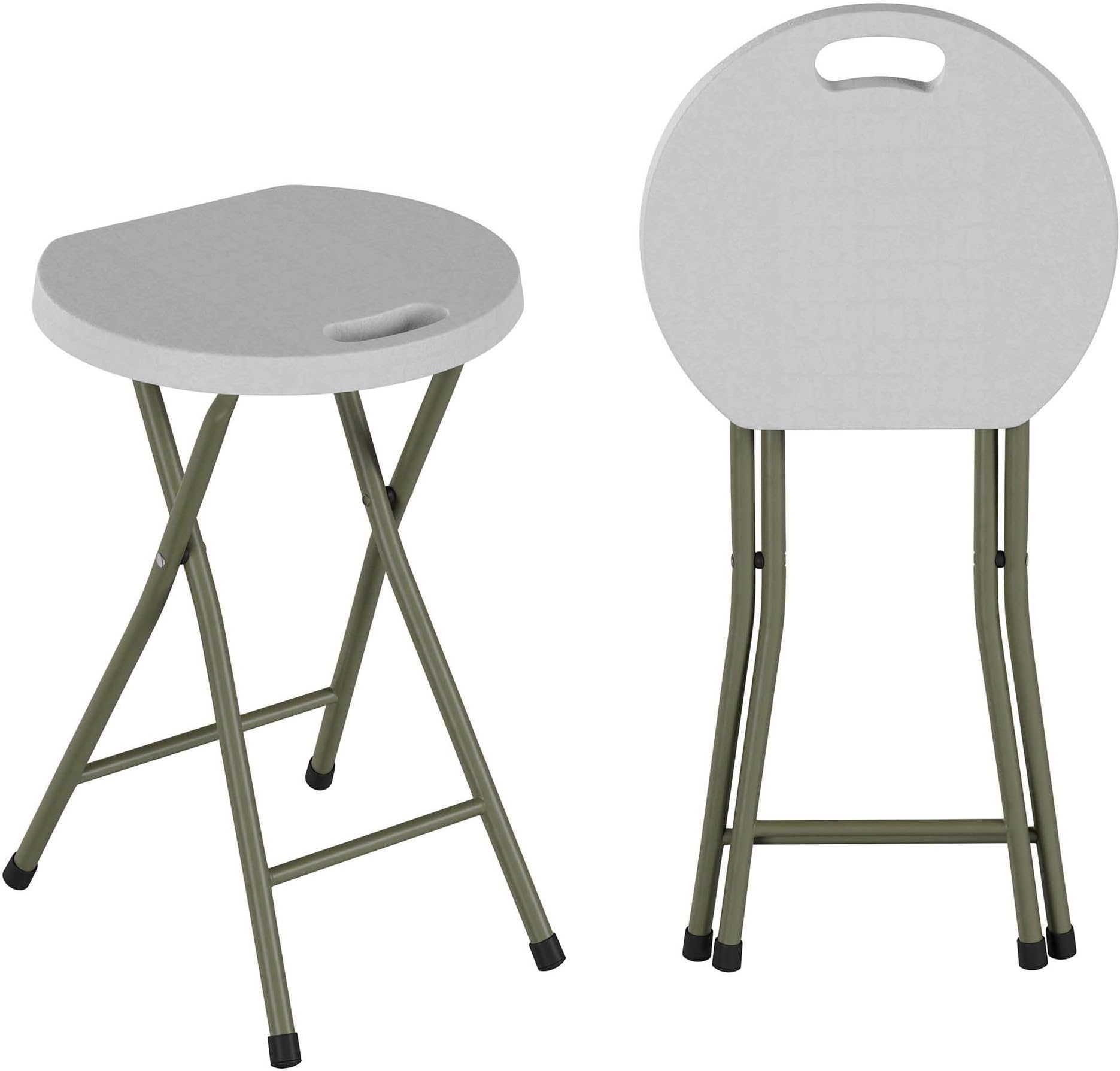 Set of 2 Stools - 18-Inch Folding Stools with 300lb Capacity for Indoor or Outdoor Use - Backless Portable Chairs for Adults by Lavish Home (White)