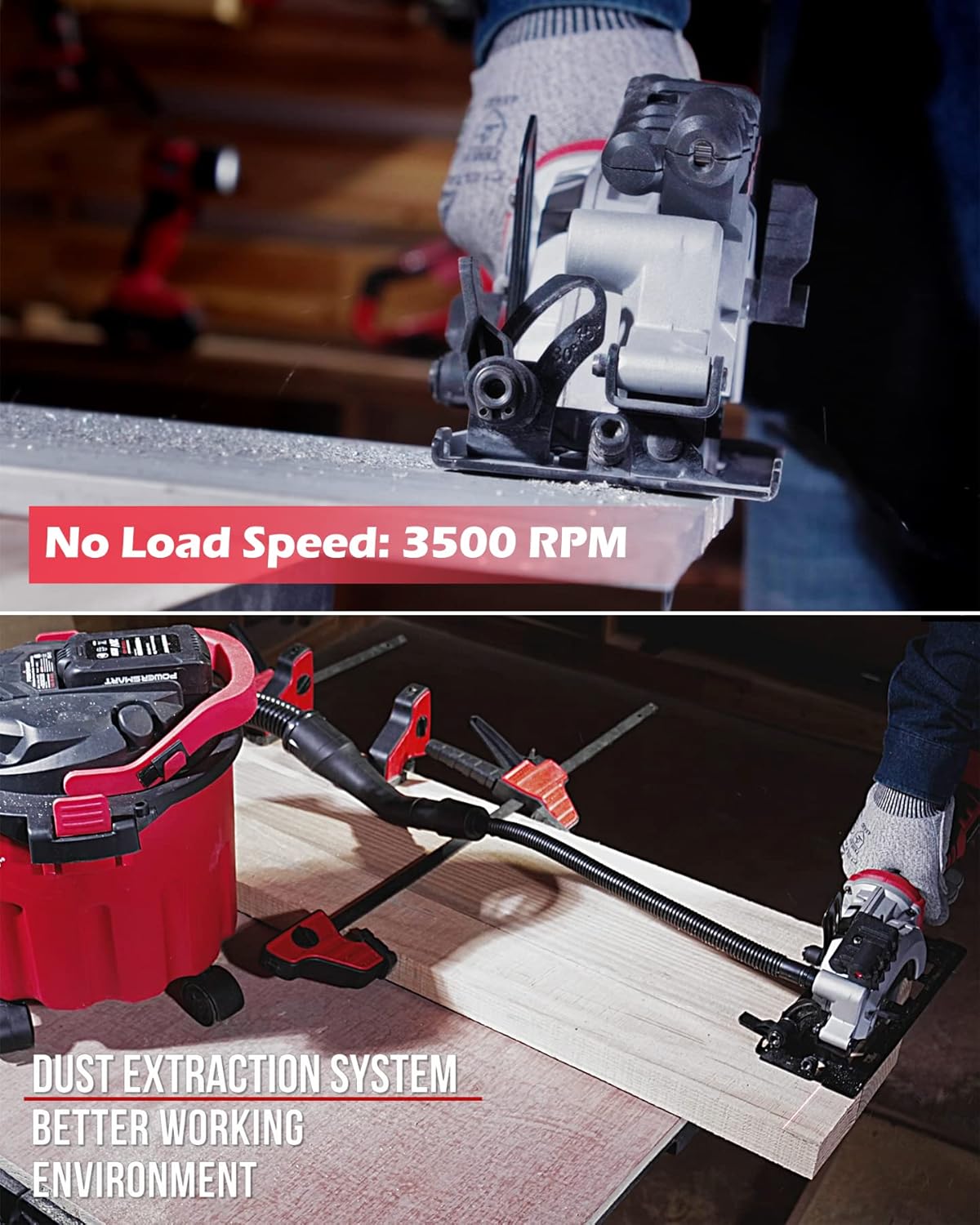 PowerSmart Mini Circular Saw, 5.8 Amp 4-1/2 Inch Compact Circular Saw with Laser Guide, 6 Blades, 3500 RPM, Max Cutting Depth 1-11/16"(90°), 1-1/8"(45°), Ideal for Woods, Tile, Soft Metal Cuts - - 