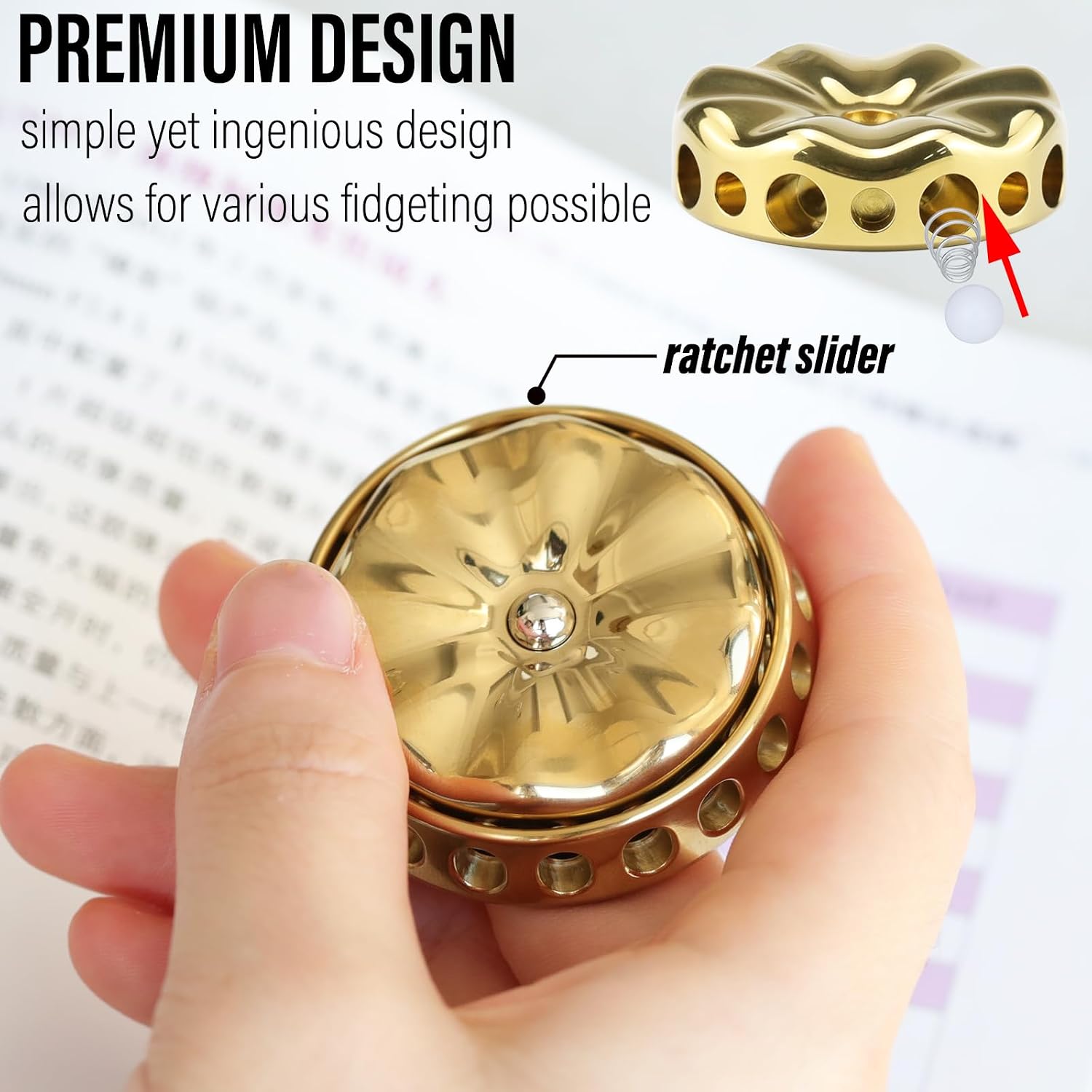 FREELOVE Flower Design Metal Fidget Spinners for Adults, Premium Silent Bearing, DIY Expand to Wind Chime Coin, Desktop Spinning Top, Ratchet Slider Toy (Stainless Steel, Gold)