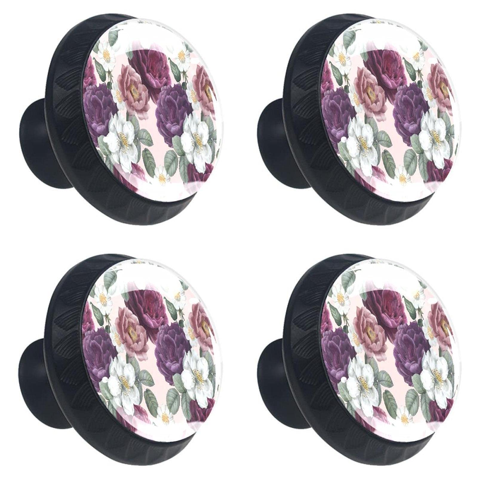 Boutons de tiroir pivoines romantiques en lot de 4 pour la customisation de meubles de maison