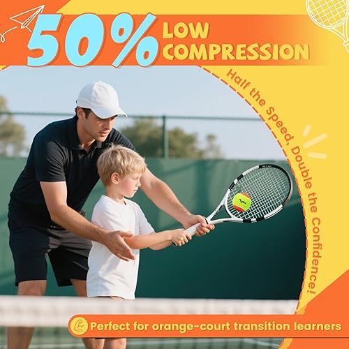 Miniatura 3 de Paquete de 1220364860 pelotas de tenis para niños, 50% de baja compresión, pelotas de tenis para principiantes, entrenamiento juvenil y juego de