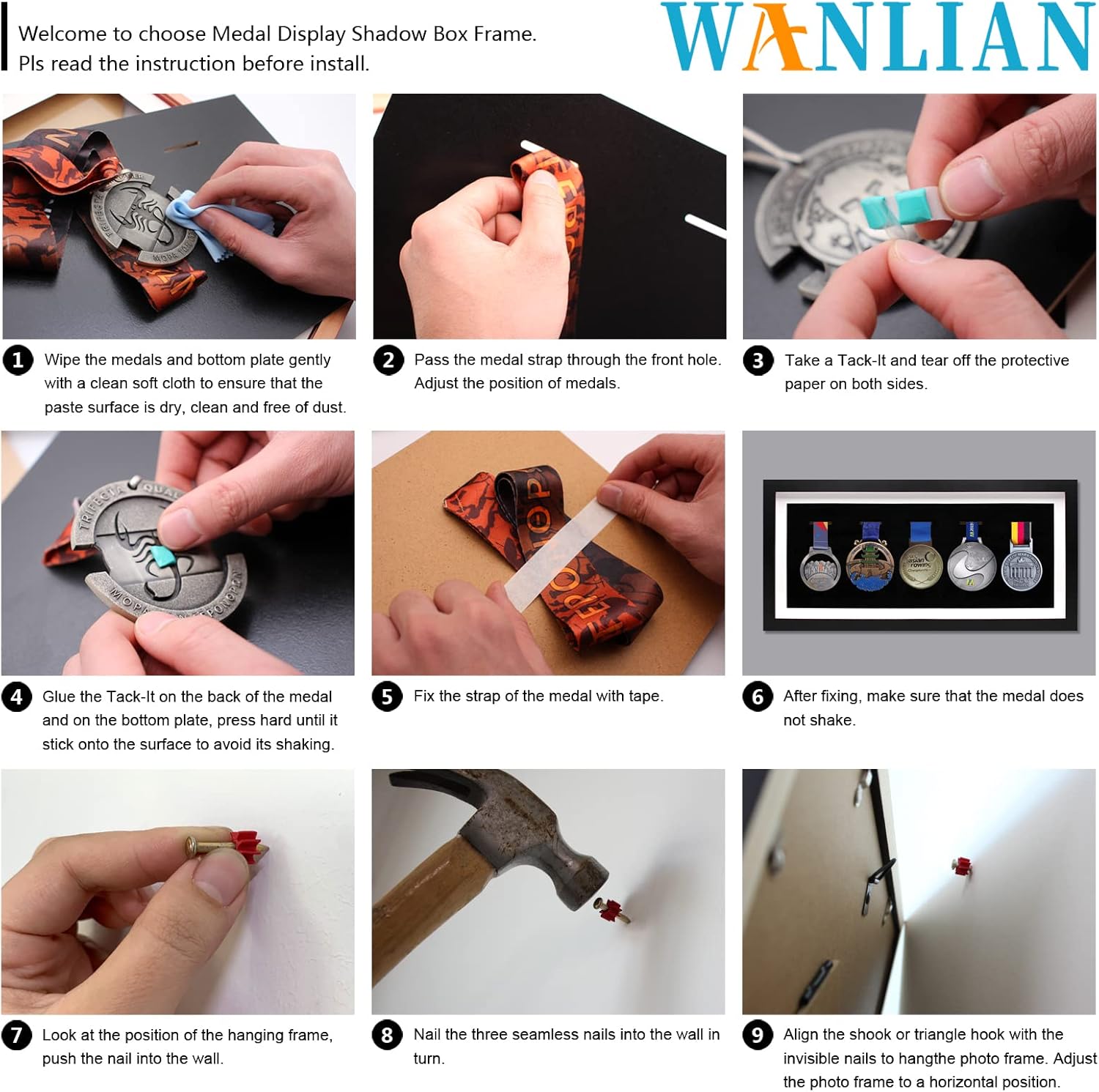 20" Medal Display Case, Black Medal Display Frame for 5 Medals, Medals Shadow Box for Medals Award Insignia, Medal Display Box for Marathon Triathlon Runners Soccer All Sports