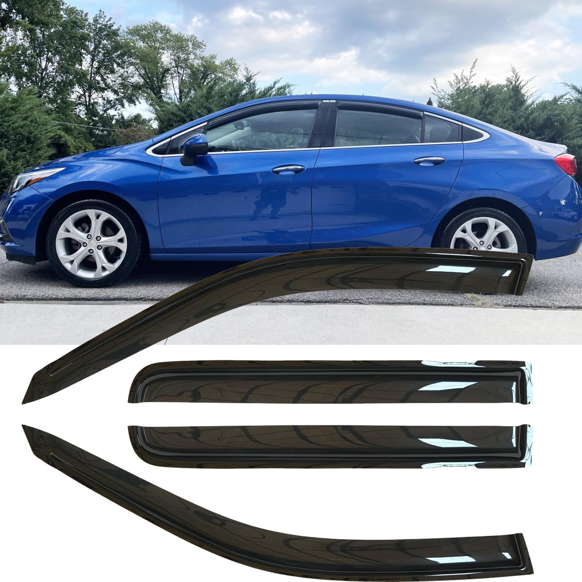 4pcs Original Shatterproof Rainproof Window Wind Deflectors for 2016-2019 Chevrolet Cruze (Excludes Classic Model),Rain Guards,Nice Looking Window Visors for Cars,Vent Deflector 94712