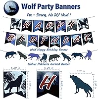 Vista 4 de Decoraciones de fiesta de cumpleaños de lobo, suministros de fiesta de lobo con pancarta de feliz cumpleaños, letrero de guirnalda de lobos