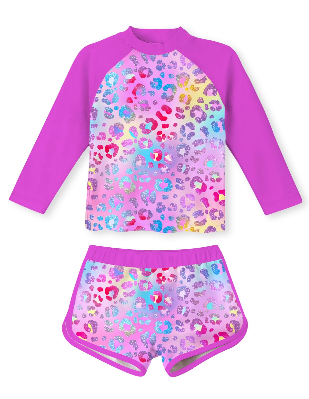 Girls 2 Pieces Rash Guard Swimsuit Long Sleeve Tankini for 4-10Y