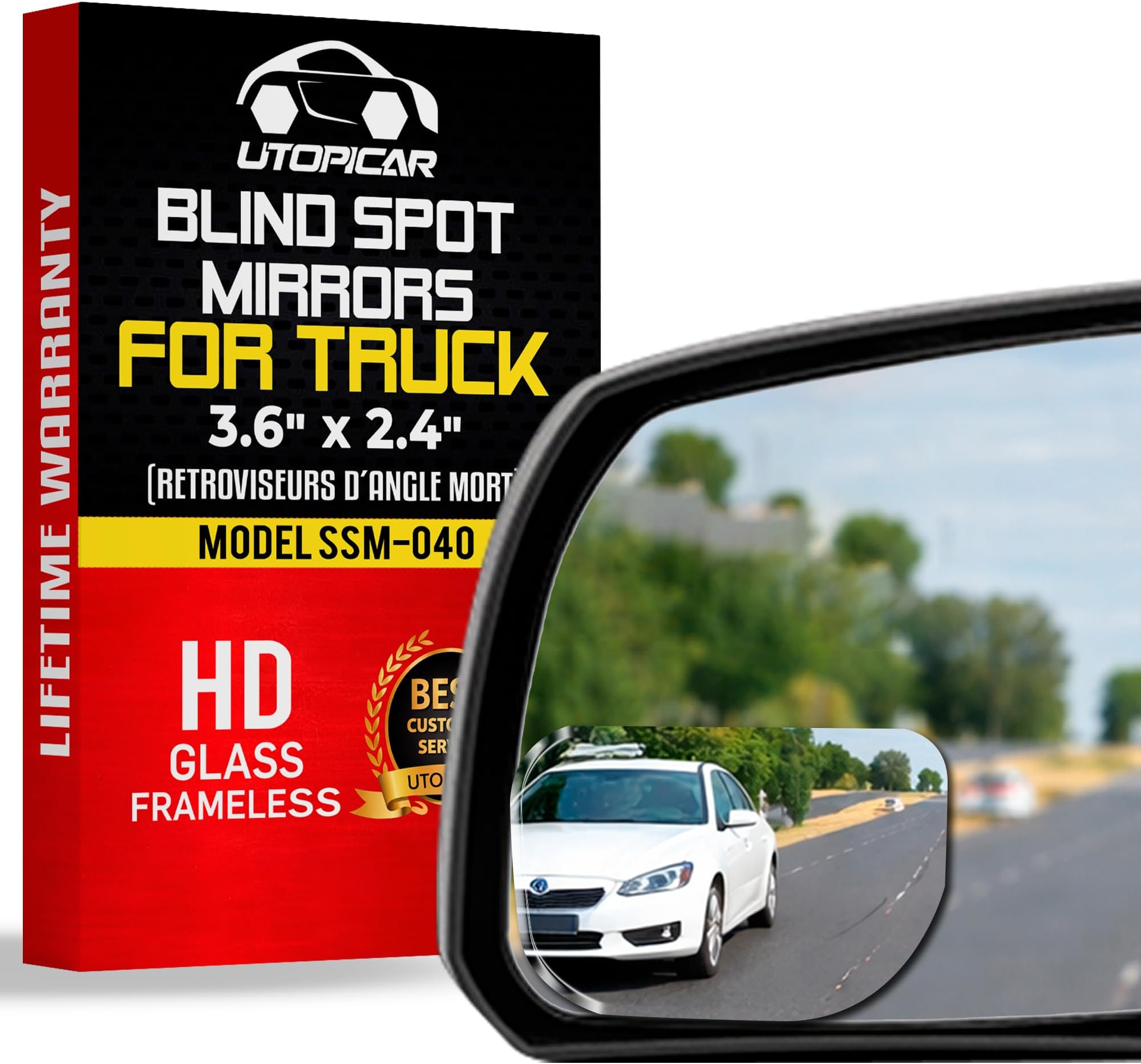 Blind Spot Mirror for Trucks 3.6"X2.5" - HD Glass Frameless Convex Mirror for Truck with Wider View and Improved Traffic Safety