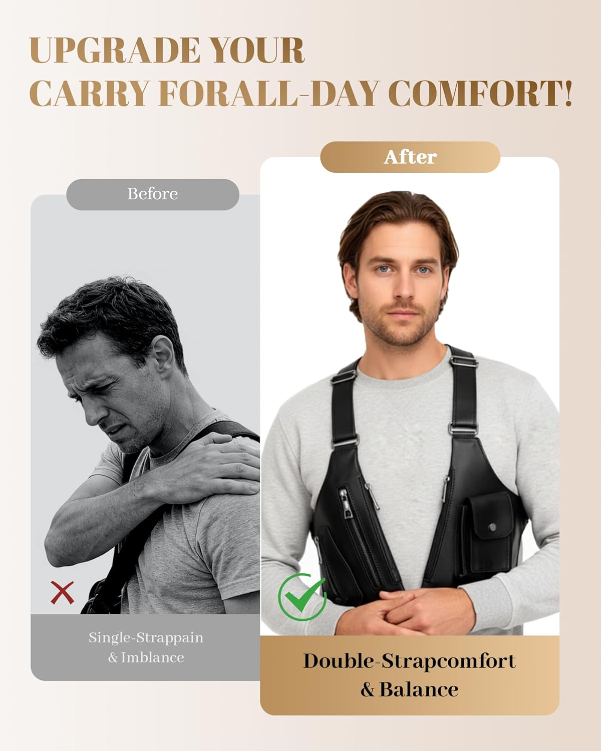 PINK LADY Shoulder Holster Chest Bag for Men Underarm Concealed Carry Leather Vest Crossbody Sling Adjustable Straps Pack