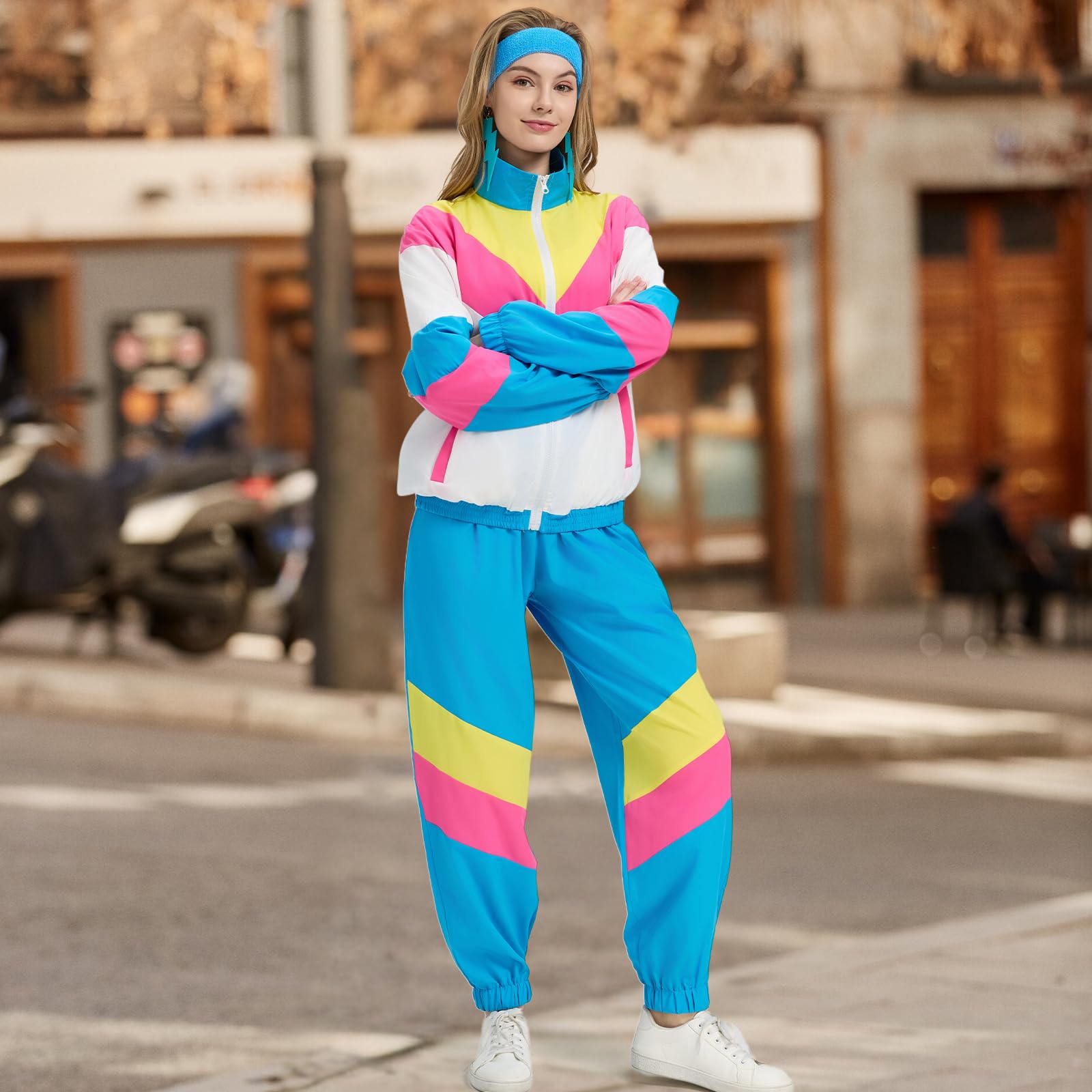 Disfraz de Años 80 90 Mujer, Disfraces 80s 90s, Retro Vestido Años 80 90 Traje Pantalones Accessorios Mujeres para Carnaval