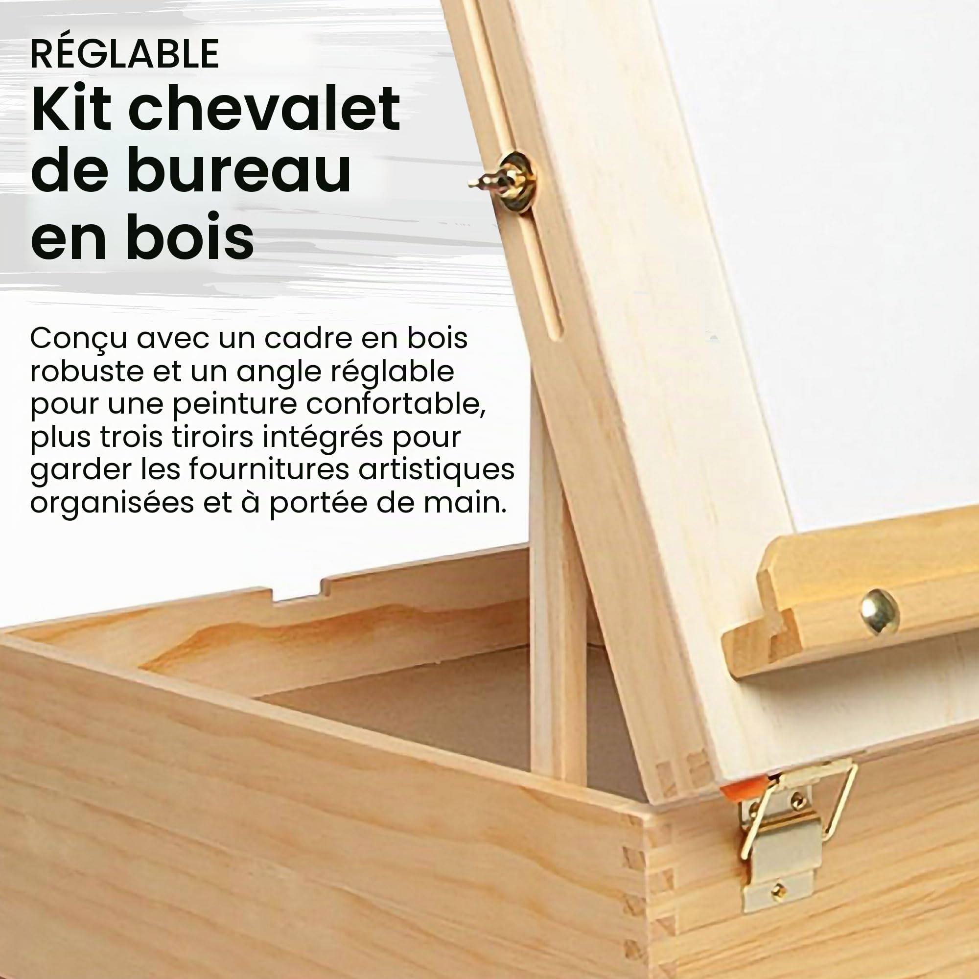 Elements Kit complet de peinture chevalet mixte - 108 pièces pour peinture acrylique et peinture à l'huile, peinture et croquis - Kit de peinture en bois à 3 tiroirs