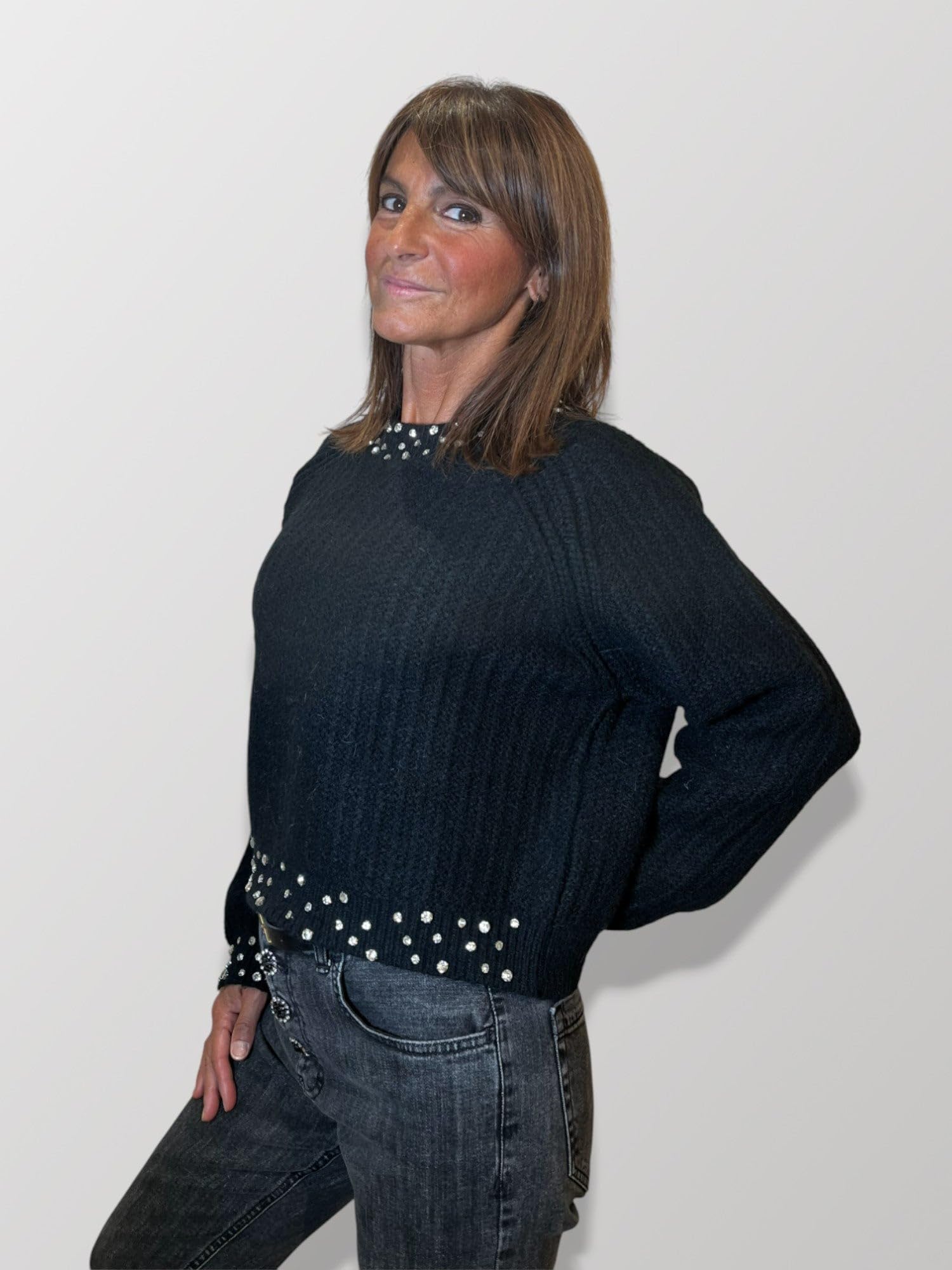 SUSY MIX Maglia Elegante Girocollo Donna con Strass