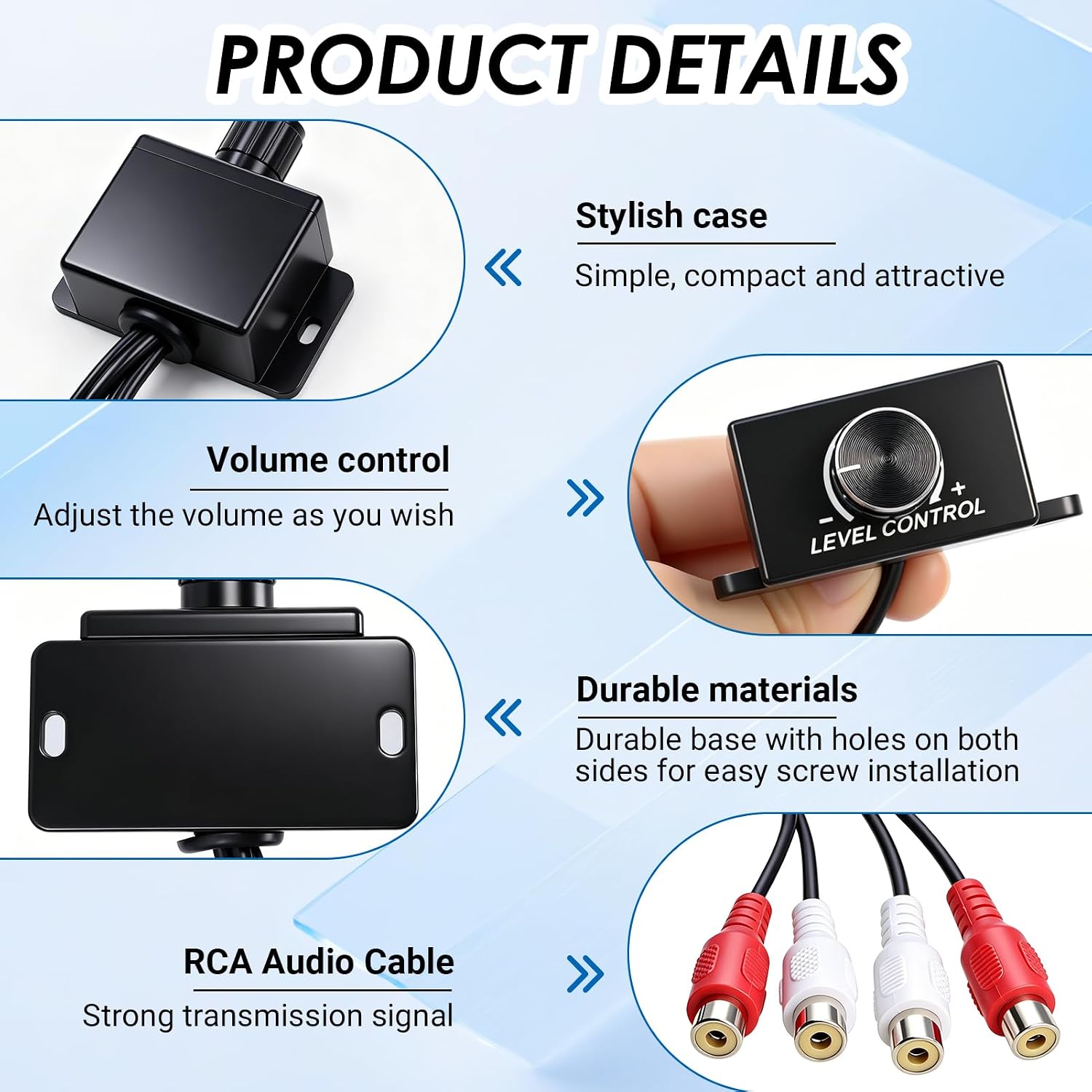 Universal RCA Remote Amplifier Level Controller with 2 Audio Cables, Car Amplifier Volume Control Level Controller, Subwoofer Bass Control Knob for Car Audio, Motorcycle, Home Theater Speakers