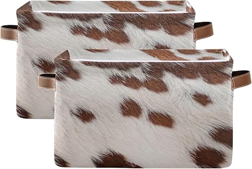 Miniatura 2 de xigua Cesta de almacenamiento de medias con estampado de vaca, contenedores de almacenamiento de lona duradera con asas, cajas de almacenamiento
