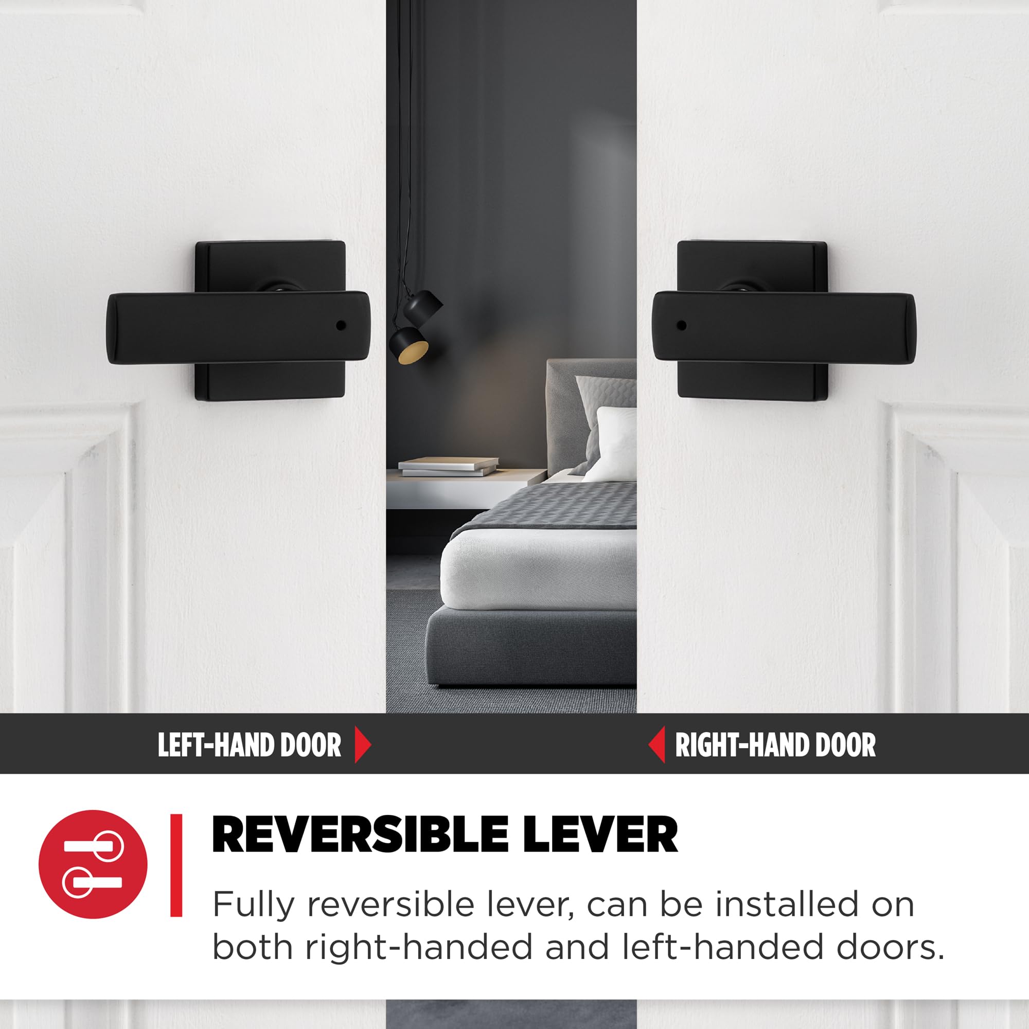 Kwikset Breton Square Bed/Bath Lever Featuring Microban in Matte Black (4-Pack) - Image 4