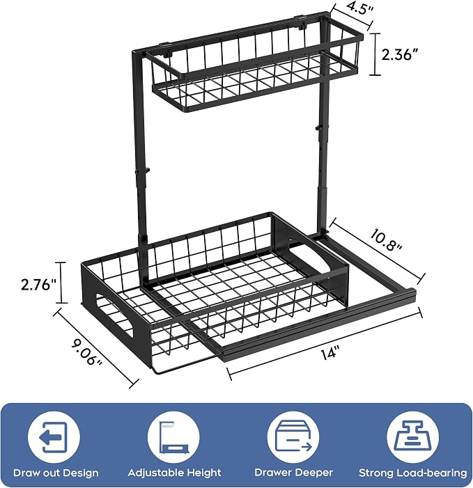 Organizador Bajo Fregadero, Almacenaje Ajustable en Altura para Cocina y Baño con Cajones Deslizantes miniatura 2