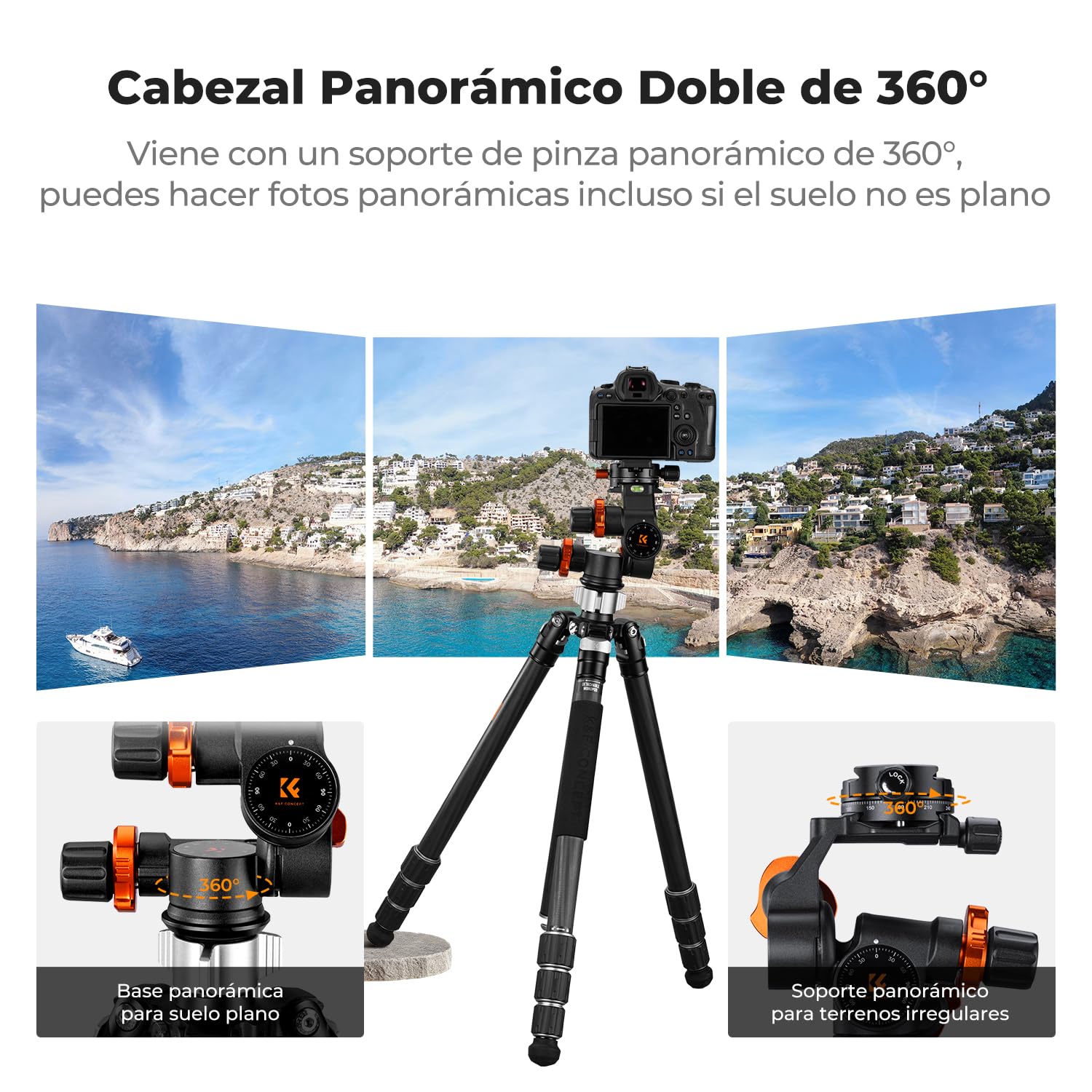 K&F CONCEPT Cabezal de Trípode con Engranaje, Cabeza Esférica Panorámica de 360° con Placa de Liberación Rápida, GD-3W Geared Tripod Head, Cabezal de 3 Vías para Trípodes Carga de 5kg
