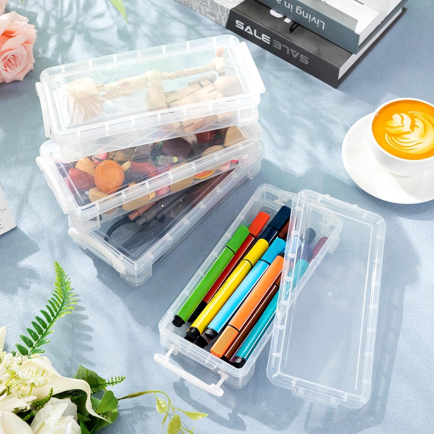 ASelected 8 Scatole Portamatite Trasparenti In Plastica – 22x10x4 Cm, Ideali Per Aula E Ufficio