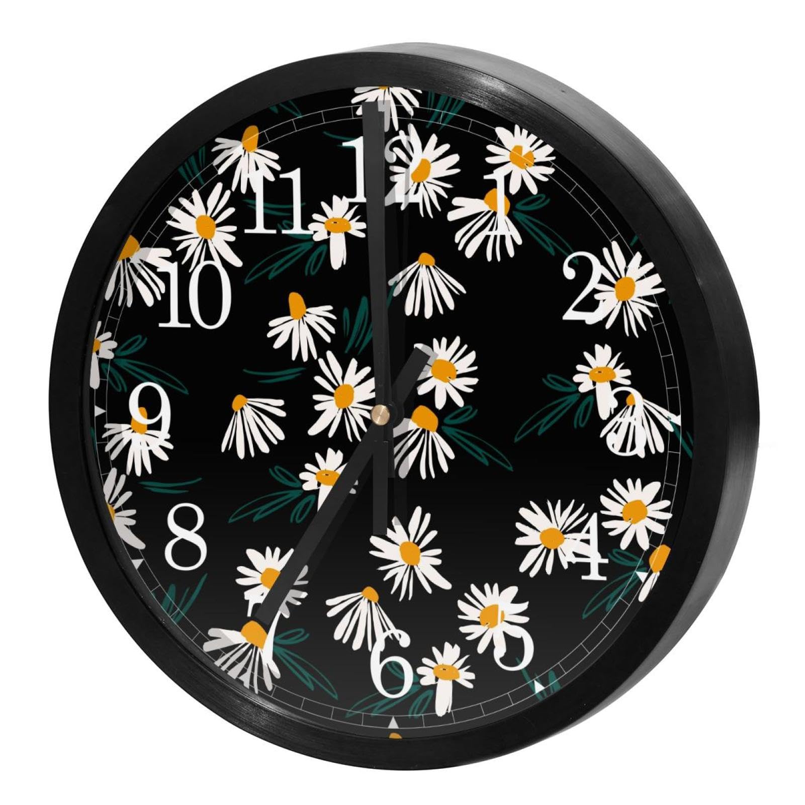 Horloge murale silencieuse marguerite ronde à quartz pour la cuisine et le salon