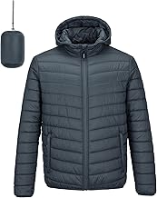 Outdoor Ventures Men's Quilted Jacket Waterproof Puffer Jacket Packable Lightweight Waterproof Hooded Jacket Winter Jacket with Pockets