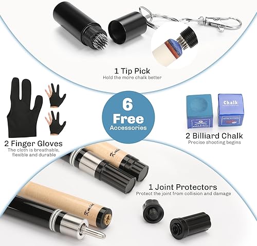 Miniatura 2 de Kmise Tacos de Billar, Taco de Billar Profesional con Estuche Rígido de 58" Kit de Taco de Billar de Arce, Tacos de Billar para Adultos - Perfectos