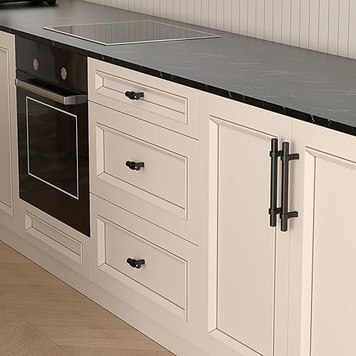 Miniatura 5 de Goldenwarm - Manijas de gabinete de cocina de color negro, de estilo europeo  Manija LST16BK para armario, gabinete, alacena, manijas de armario en