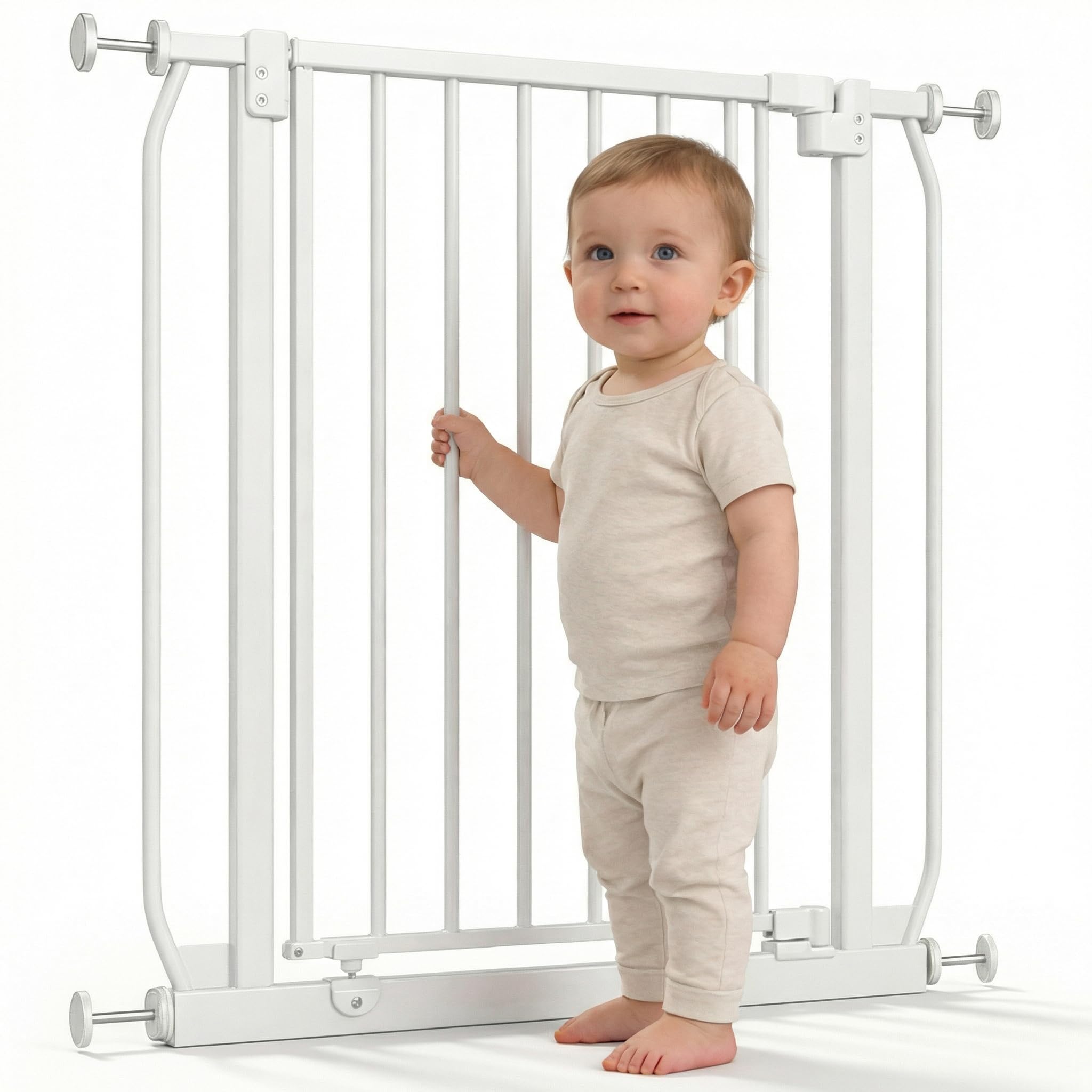 Safetots Elite Pressure Treppenschutzgitter Weiß – Ohne Bohren – Auto-Close & Stay-Open ab 90° – Extra breit bis 71cm-80cm – Beidseitig öffnend – Hochwertiges Sicherheitsgitter für Kinder & Haustiere