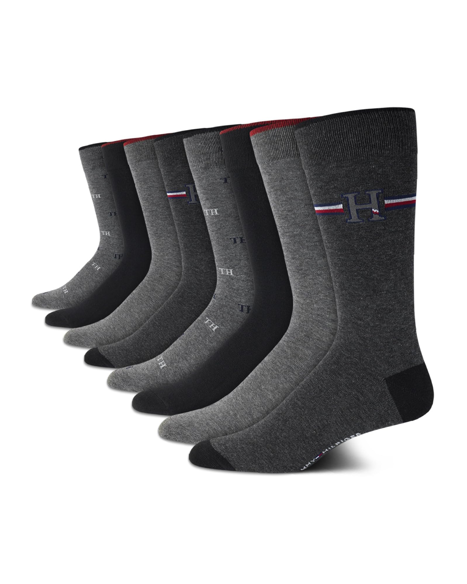 Tommy HilfigerMens Dress Socks - 8 Pack Stylish Crew Socks for Men, Breathable, Moisture-Wicking & Stretchable, Size 7-12