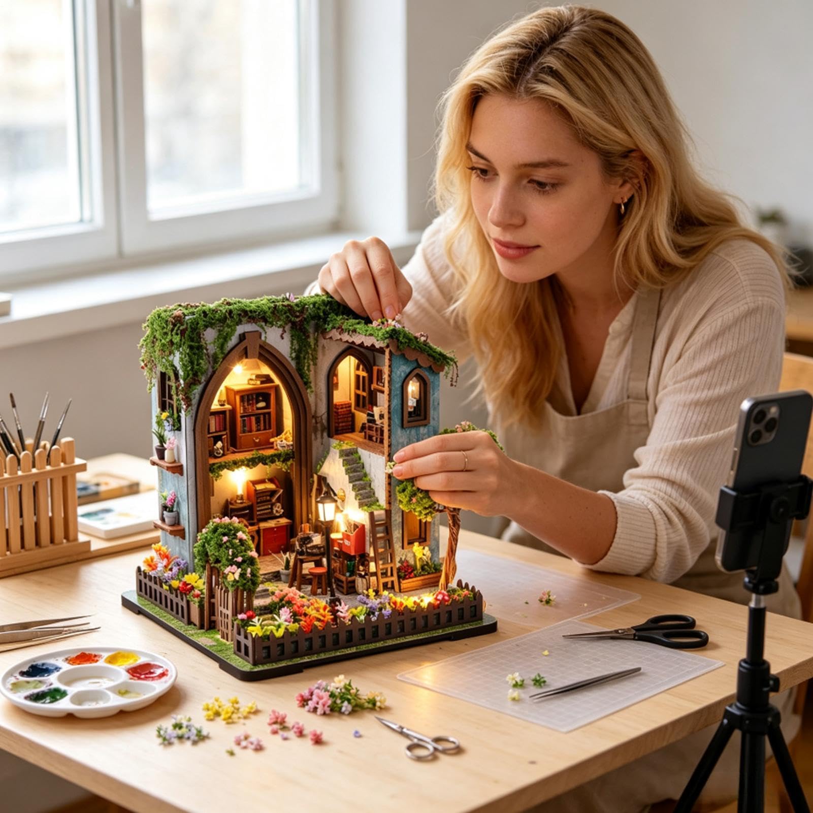 Kit Casa in Miniatura per Adulti Luce Calda Realistica Creativa in Legno