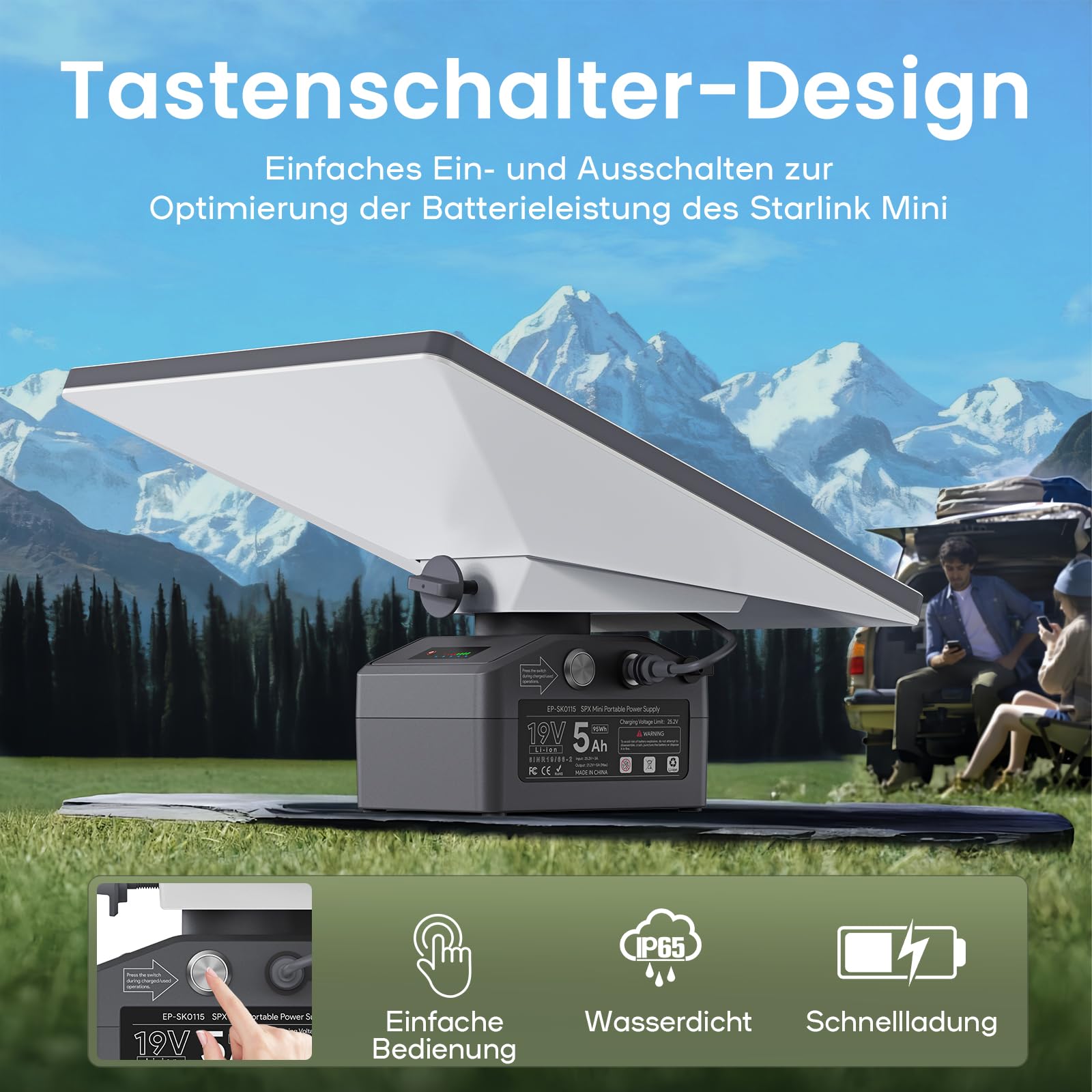 Externer Akku für Starlink Mini, tragbare Stromversorgung 95 Wh, Ausgang 19 V/5 Ah, wasserdicht IP65, mit Adapter DC 25,2 V/3 A, Backup-Batterie, Plug-and-Play, kompatibel mit Starlink Mini X