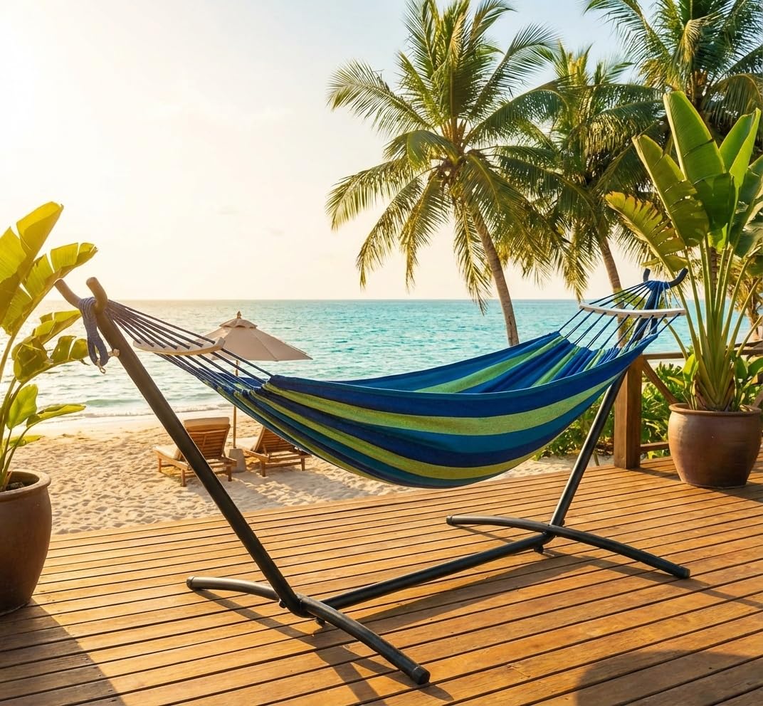 AffinityFurn Double Hammock with Heavy-Duty Steel Stand & Portable Carrying Bag, 2 Person Portable Hammock, 450 Lbs Capacity, 6 Adjustable Height, Indoor Outdoor Hammock for Patio Pool Backyard