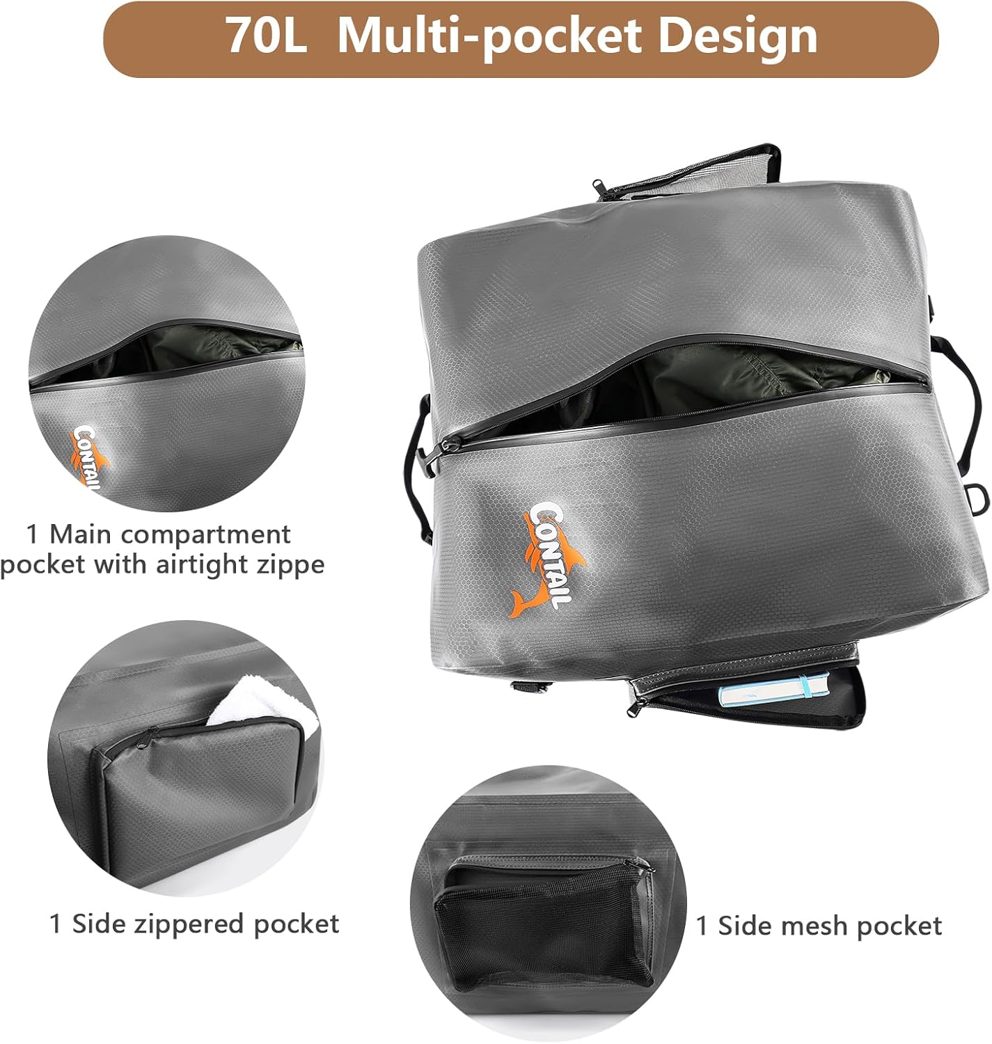 CONTAIL 70L Airtight Waterproof Submersible Duffel Bag,Outdoor Dry Backpack for Adventure Equipment