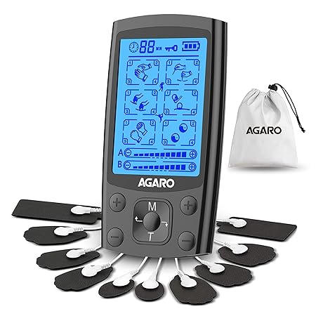 AGARO Dual Channel TENS Massager TM2421 24 Modes, 20 Intensity Levels, Rechargeable, Muscle/Nerve Stimulator for Pain Relief Therapy, Physiotherapy Machine, 10 Gel Pads, Period Pain, Pulse Massager