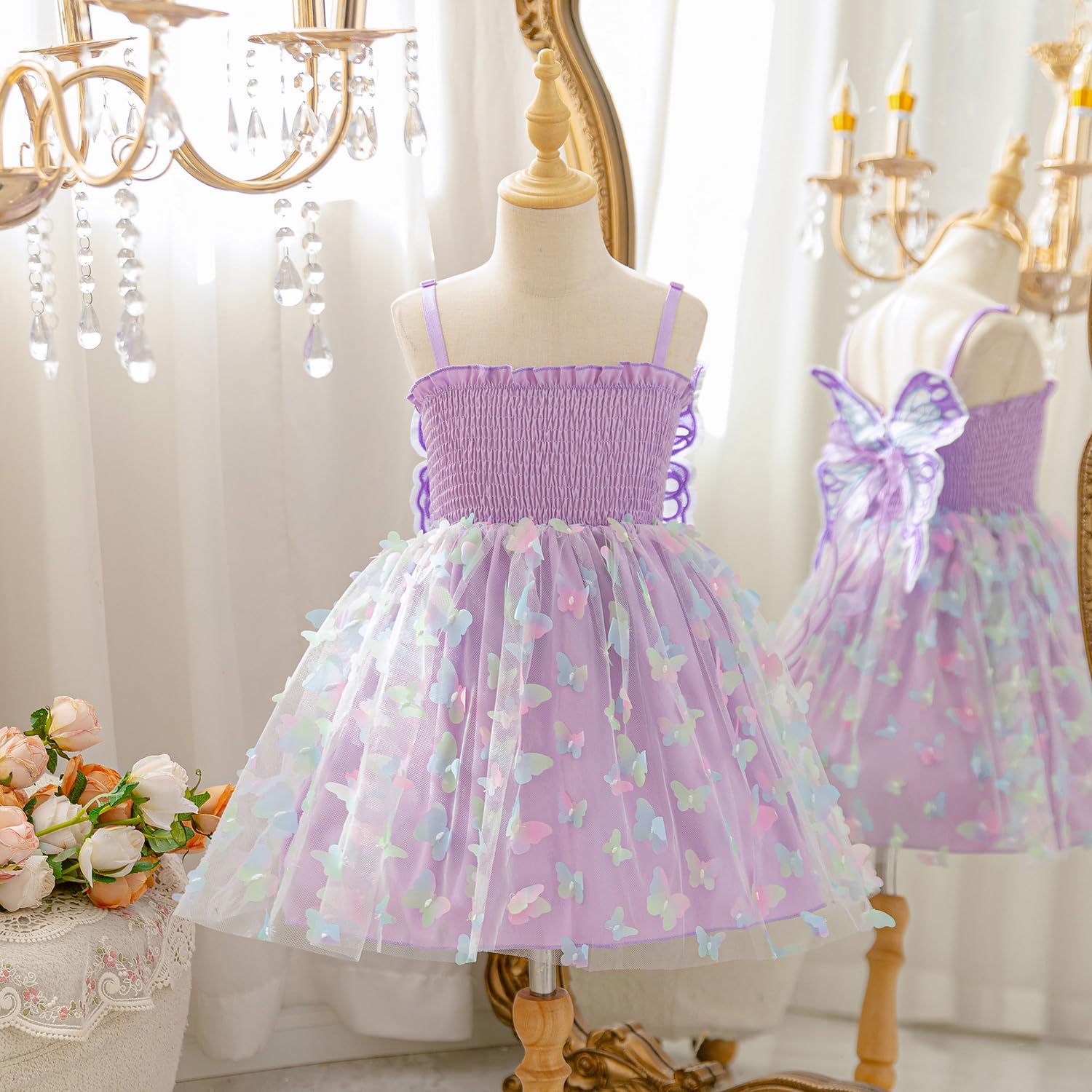 NNJXD Robe en tulle arc-en-ciel pour bébé fille - Fée papillon - Pour fête d'anniversaire