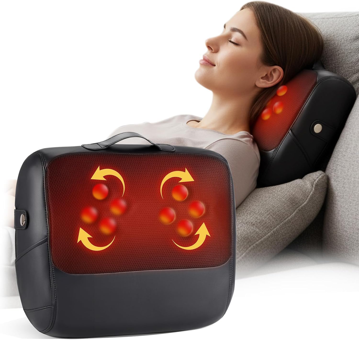 KNQZE Shiatsu Back Massager for Pain Relief with Heat, Deep Tissue Massage Cushion, Dual-Side Heating & Lumbar Support, Portable Chair Massager for Neck, Shoulder & Full Back, Gifts for Mom Dad
