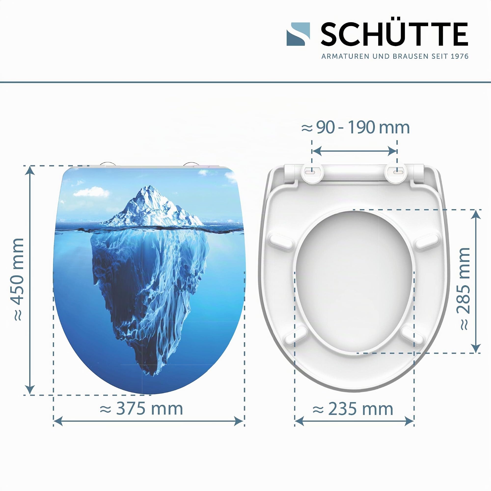 SCHÜTTE WC-Sitz ICEBERG mit Absenkautomatik und Schnellverschluss aus Duroplast, Toilettendeckel mit 175kg Belastbarkeit, Toilettensitz mit Brille, Klodeckel für WC, Klobrille mit Motiv