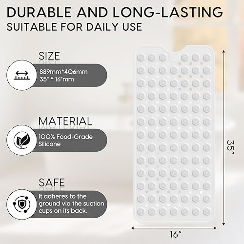 Miniatura 4 de Tapete de silicona antideslizante para tina, 35 x 16 pulgadas, tapete de acupresión para aliviar el dolor de espalda y relajación muscular, bañera