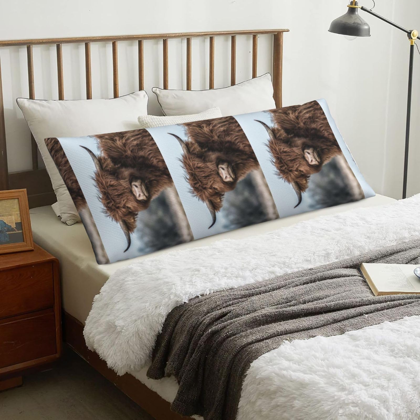Highland Cow Scottish Wildlife, Body Pillow Cover with Zipper,Long Body Pillowcase 20 x 60 in