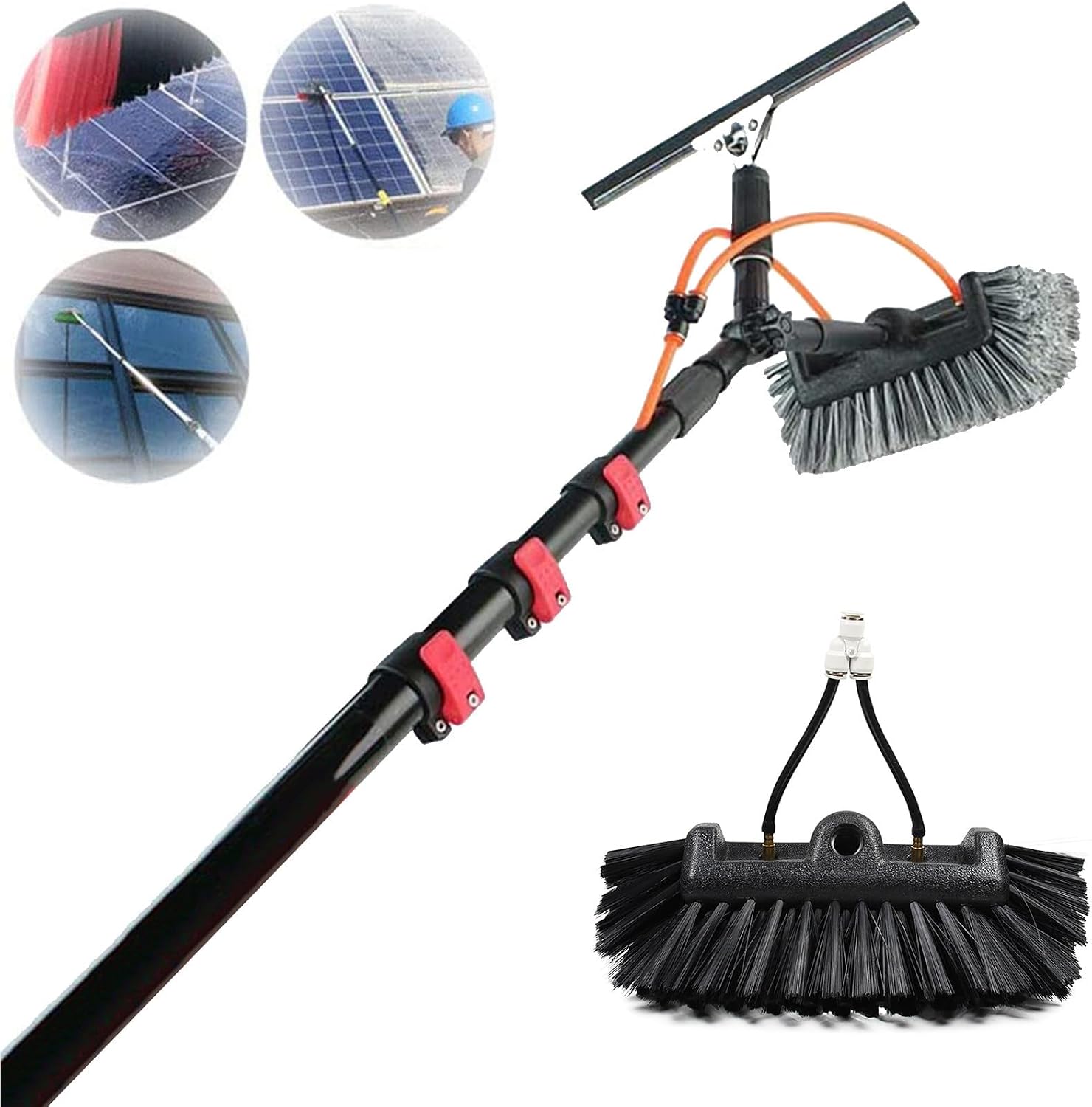 39FT Telescopic Solar Panel Cleaning Brush with Water Inlet Rod, Expandable Window & Roof Cleaner for 6-12m High Photovoltaic Systems, Efficient & Easy Use