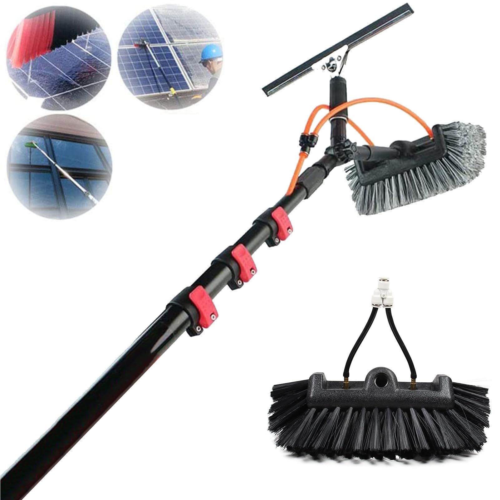 12m Telescopic Solar Panel Cleaning Brush with Water Inlet Rod - Expandable Window & Roof Cleaner for Efficient Photovoltaic Panel Maintenance
