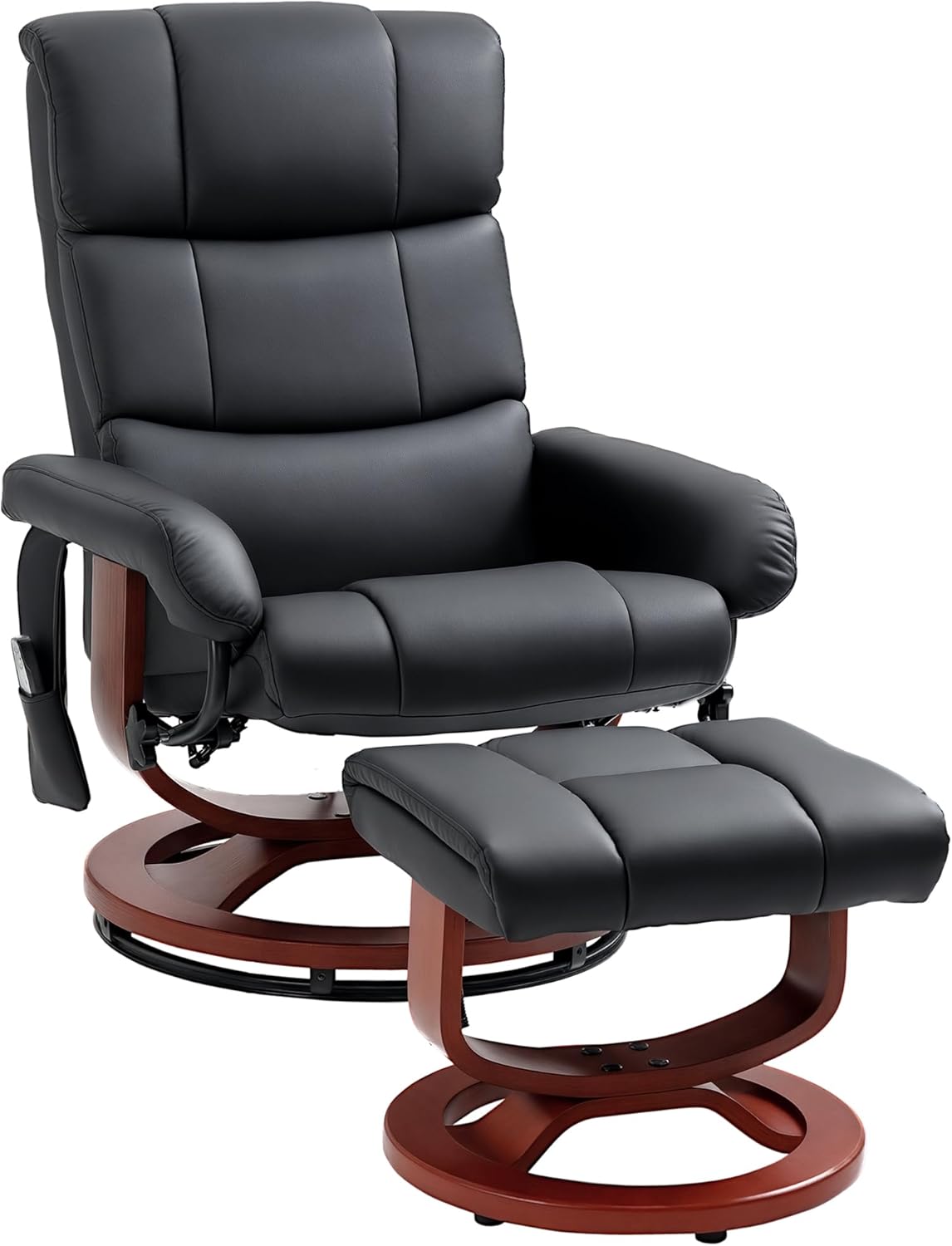 HOMCOM Massage Recliner Chair with Ottoman, Swivel Recliner and Footrest, Faux Leather Reclining Chair with Remote Control, 10 Vibration Points and Side Pocket, Black