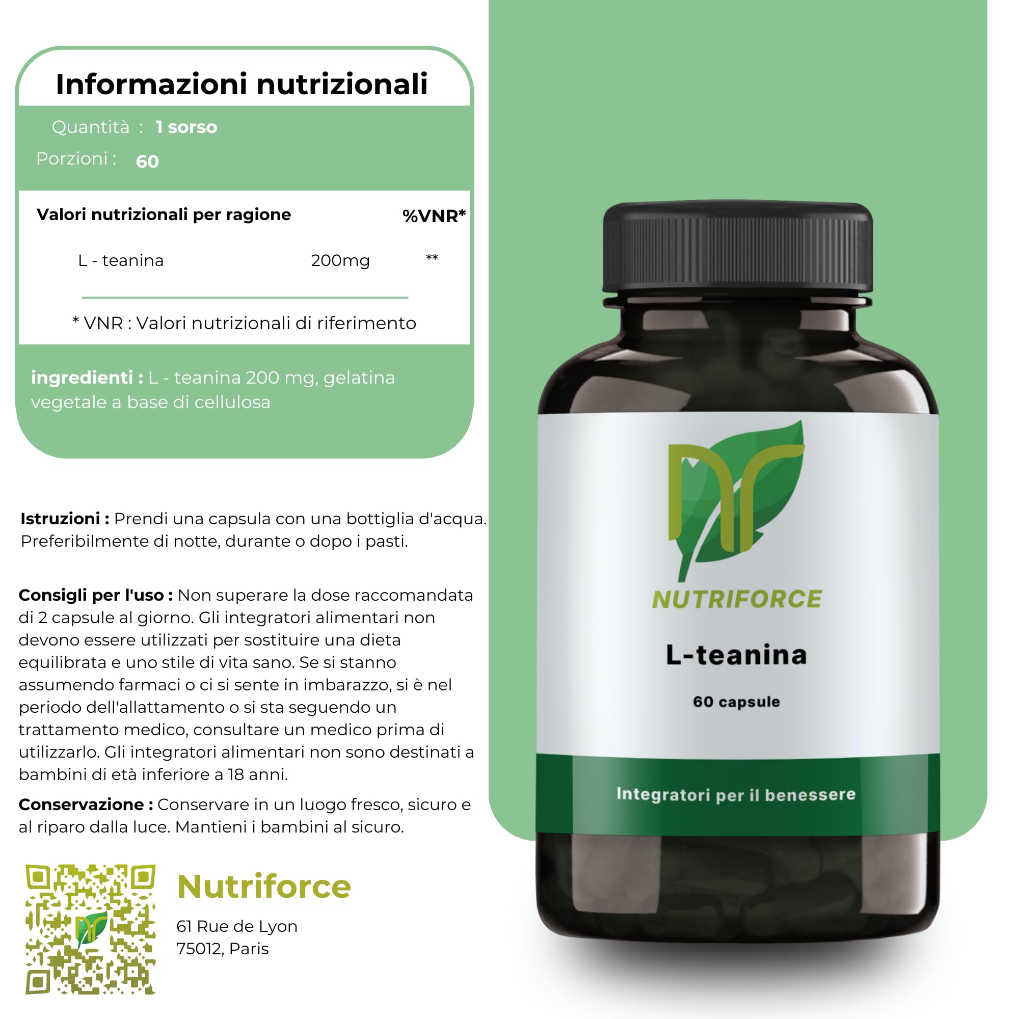 L-teanina – 60 cápsulas – Alta concentración