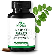 MORA Moringa Capsules | 5000mg Equivalent from 5:1 Drumstick Leaf Extract | Superfood for Energy, Immunity, Digestion, Hair & Skin | 60 Vegan Lab-Tested Capsules