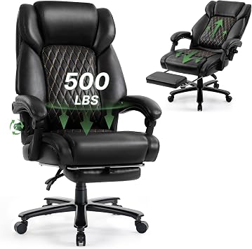 500LBS Reclining Executive Office Chair with Retractable Footrest, Black