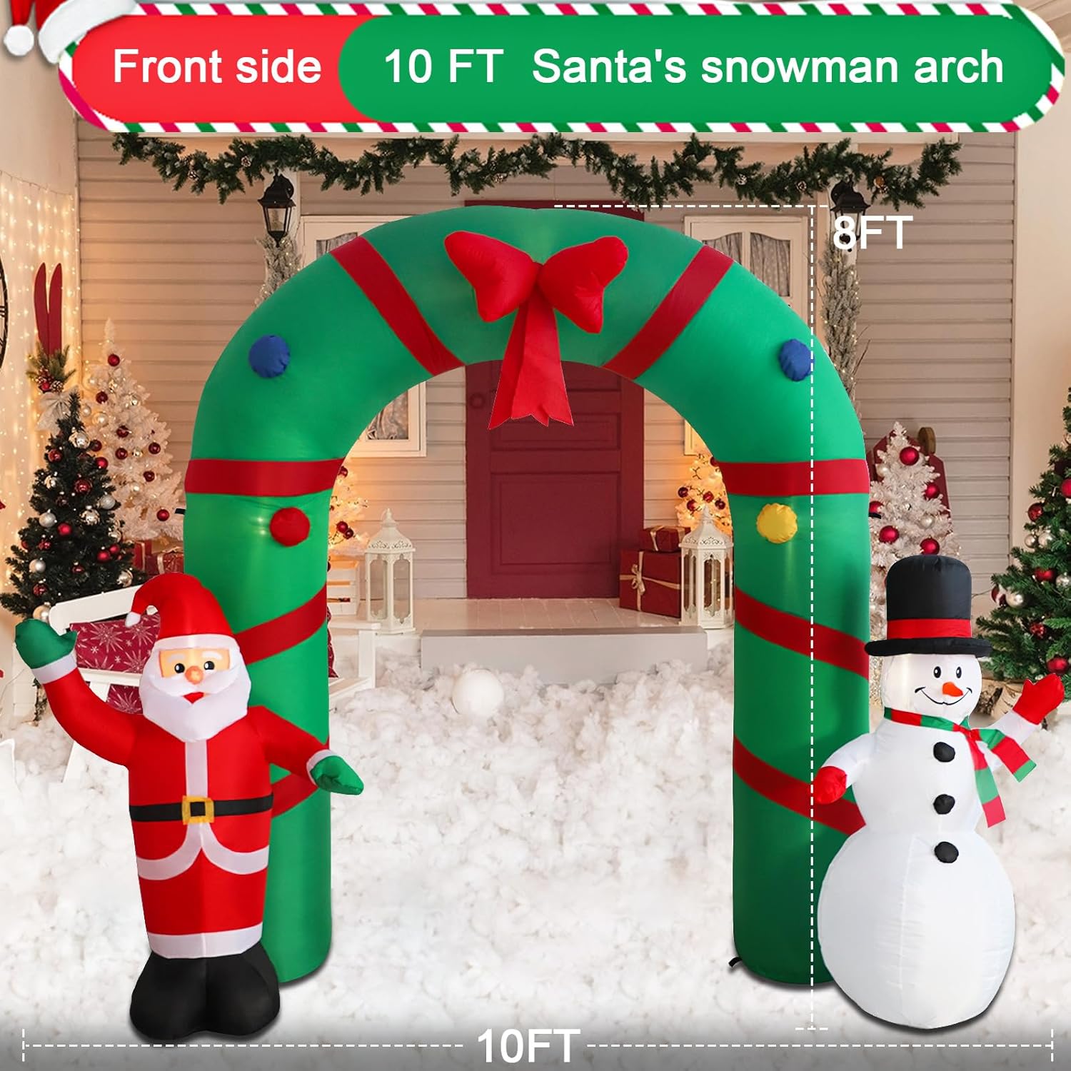 10ft Christmas Inflatable Outdoor Decoration Inflatable Yard Decoration Inflatable Santa Claus and Snowman Arch Decoration Built-in LED Lights for Christmas Holiday Party, Garden Decoration - Image 4