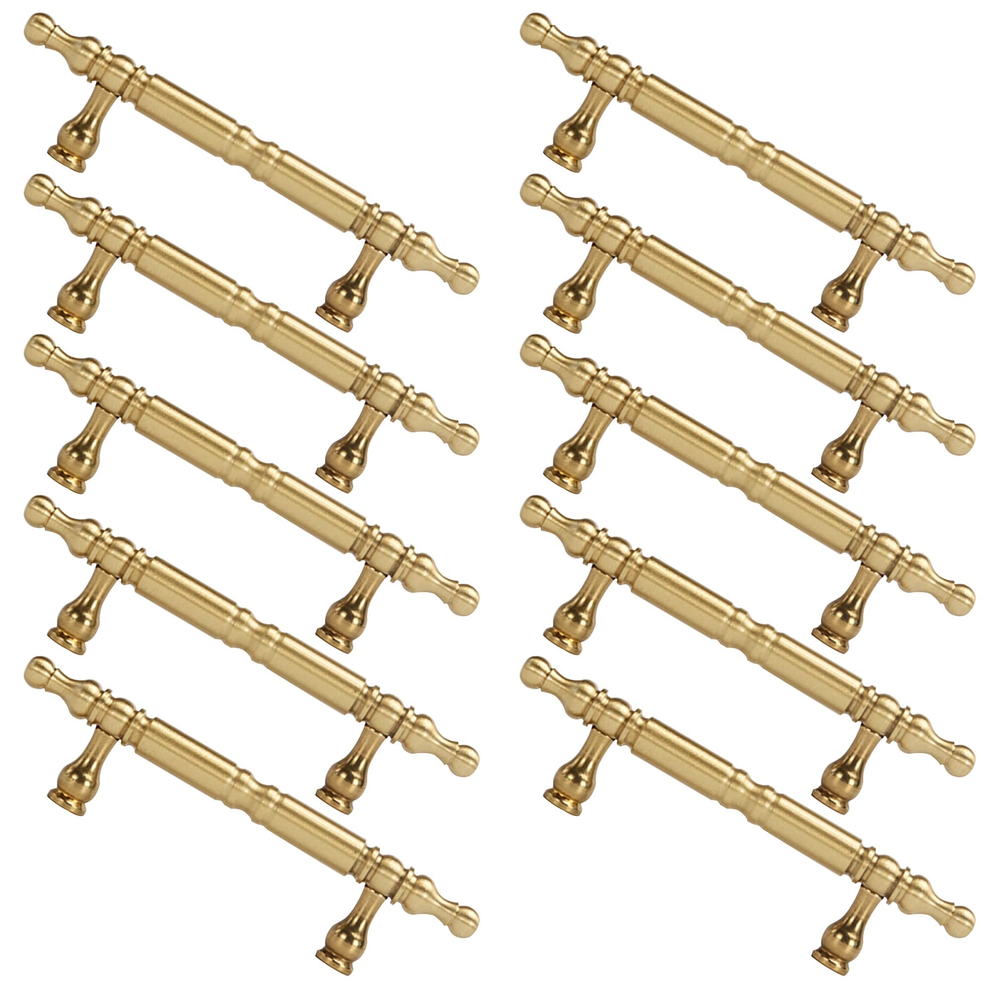 Poignées de meuble dorées lot de 10 entraxe 160mm en laiton brossé