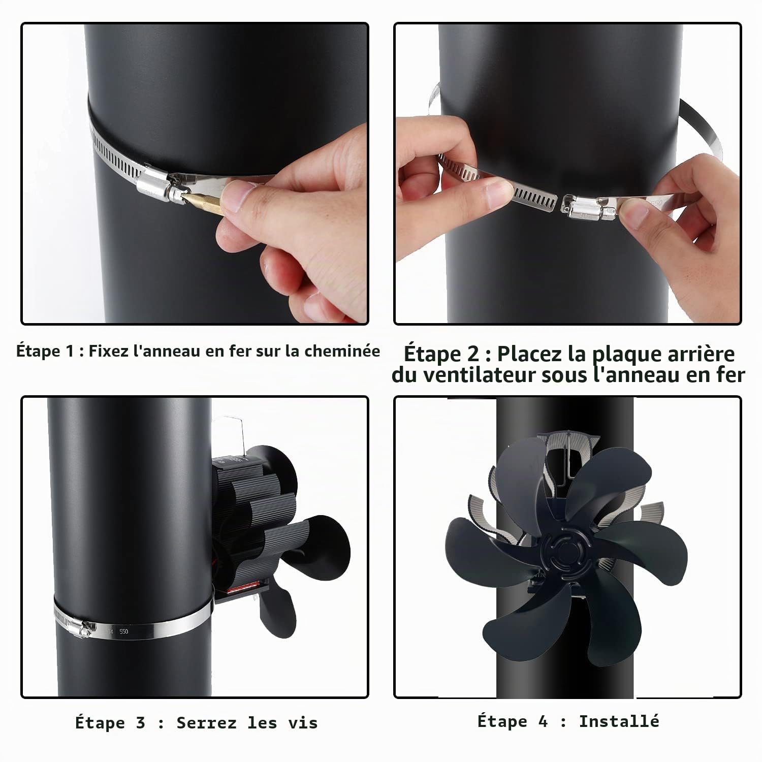 6 Pale Ventilateur Poele à Bois,Économie D'énergie Silence,Cheminée Alimenté à la Chaleur Ventilateur Pour Foyer en Bois/Bûches/Cheminée/Tuyau de Poele
