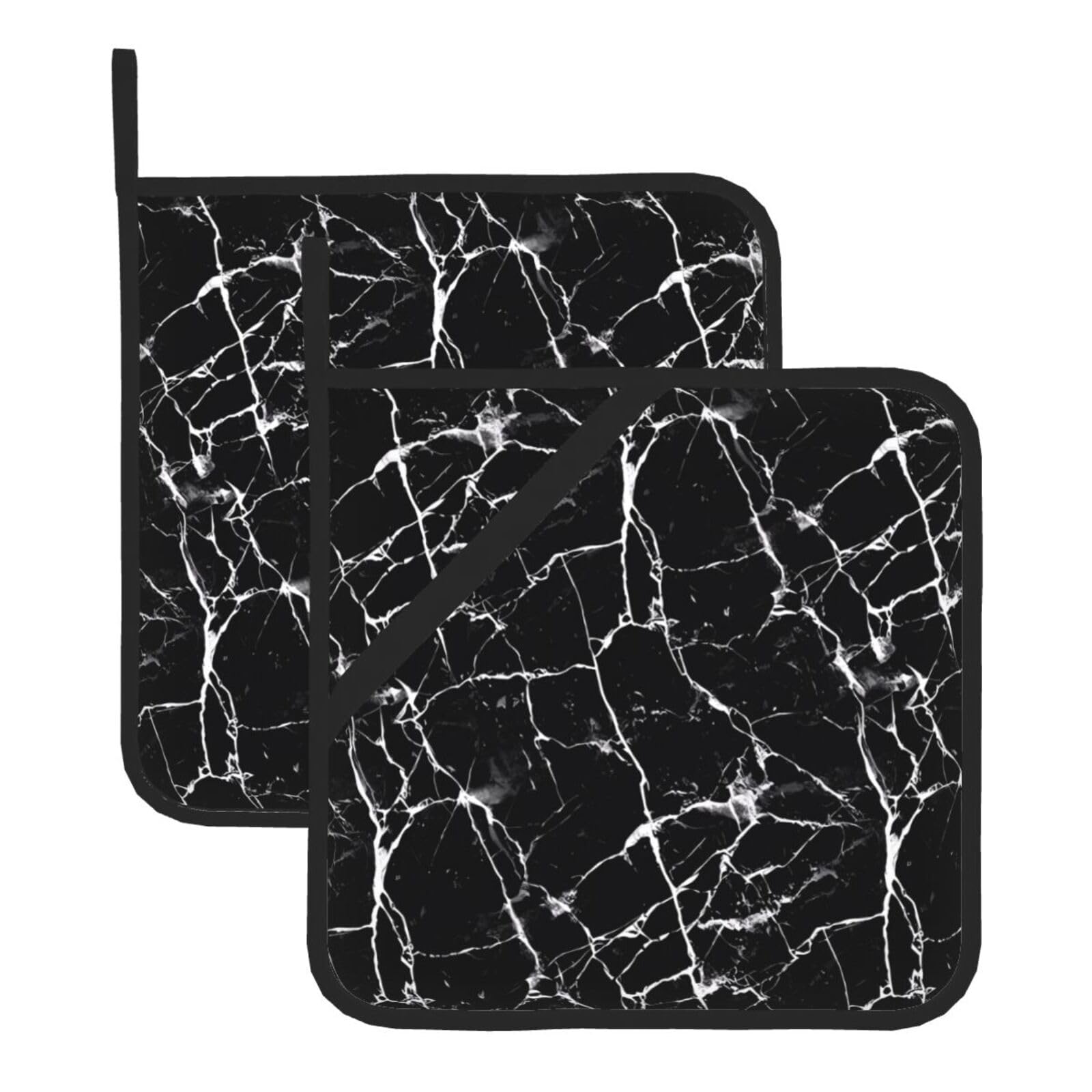 HJFCZH Black Marble Prints Square Hot Pads for Kitchen Counter - Waterproof Pot Holders, Durable Heat Resistant Throw Layers for Serving, Oven & BBQ - 2 Pack