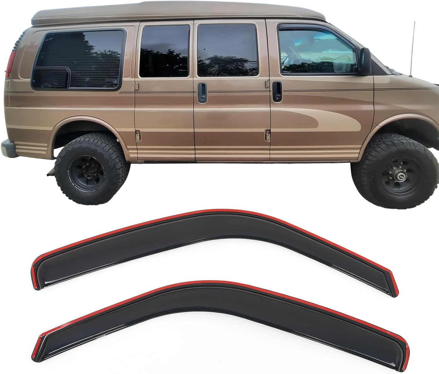 IKON MOTORSPORTS in Channel Window Visors Compatible with 1996-2024 Chevy Express & GMC Savana 1500 2500 3500, Slim Style Acrylic Smoke Rain Guards, Side Window Wind Deflectors 2PCS