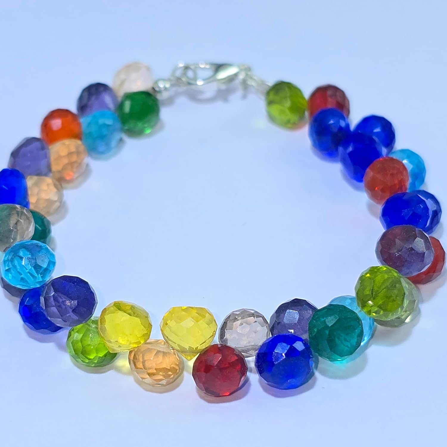 LKBEADS Natural multi quartz gemstone 7x7mm stacking bracelet | 7 inch | multi color, onion shape, faceted cut, stone | with silver plated clasp | handmade jewellry |LK_ESK_00216