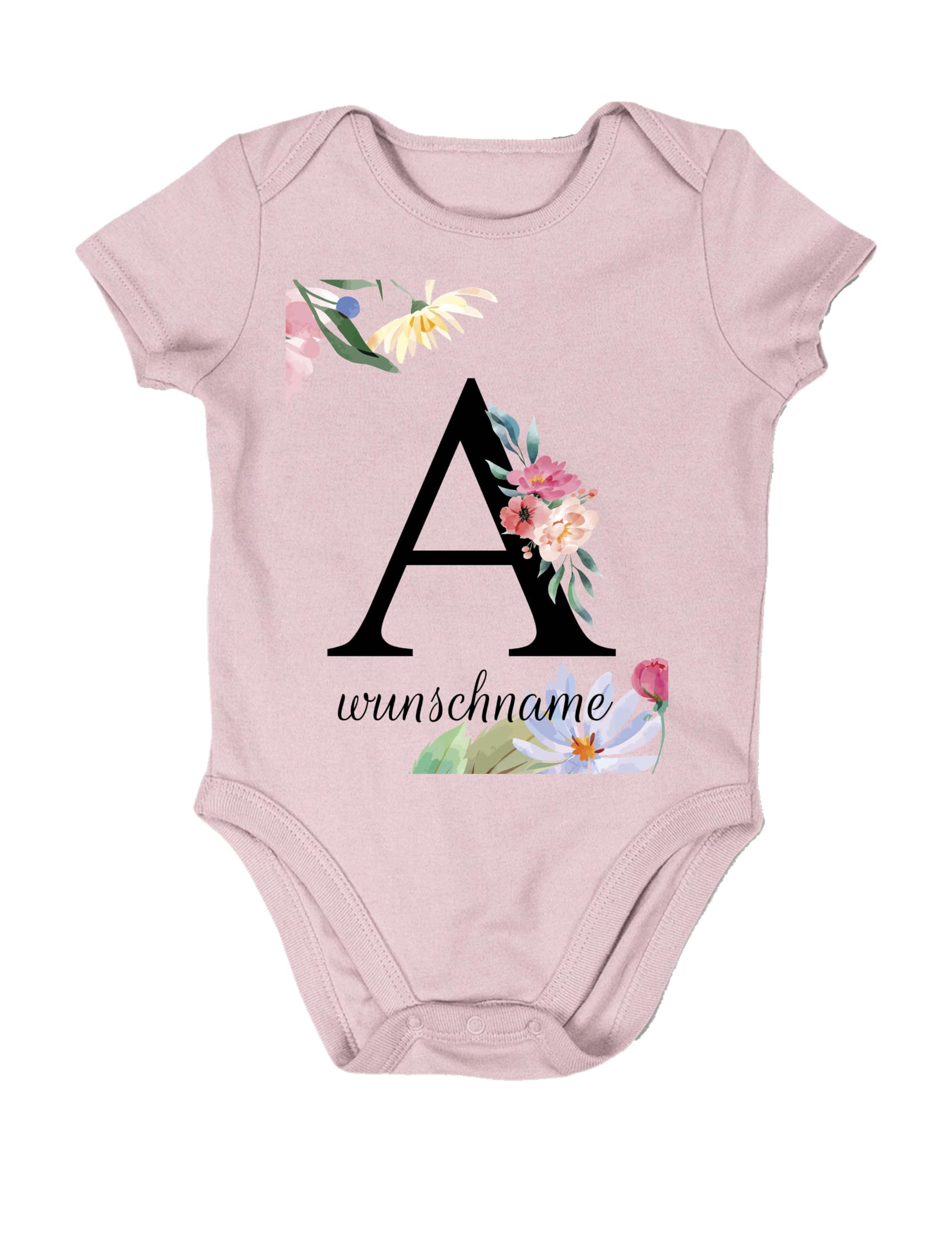 Baby Strampler Bedrucken Lassen – Unisex Bio-Baumwoll Body mit Anfangsbuchstabe und Wunschnamen personalisiert – Individueller Strampler als Geschenk für Mädchen selbst gestalten