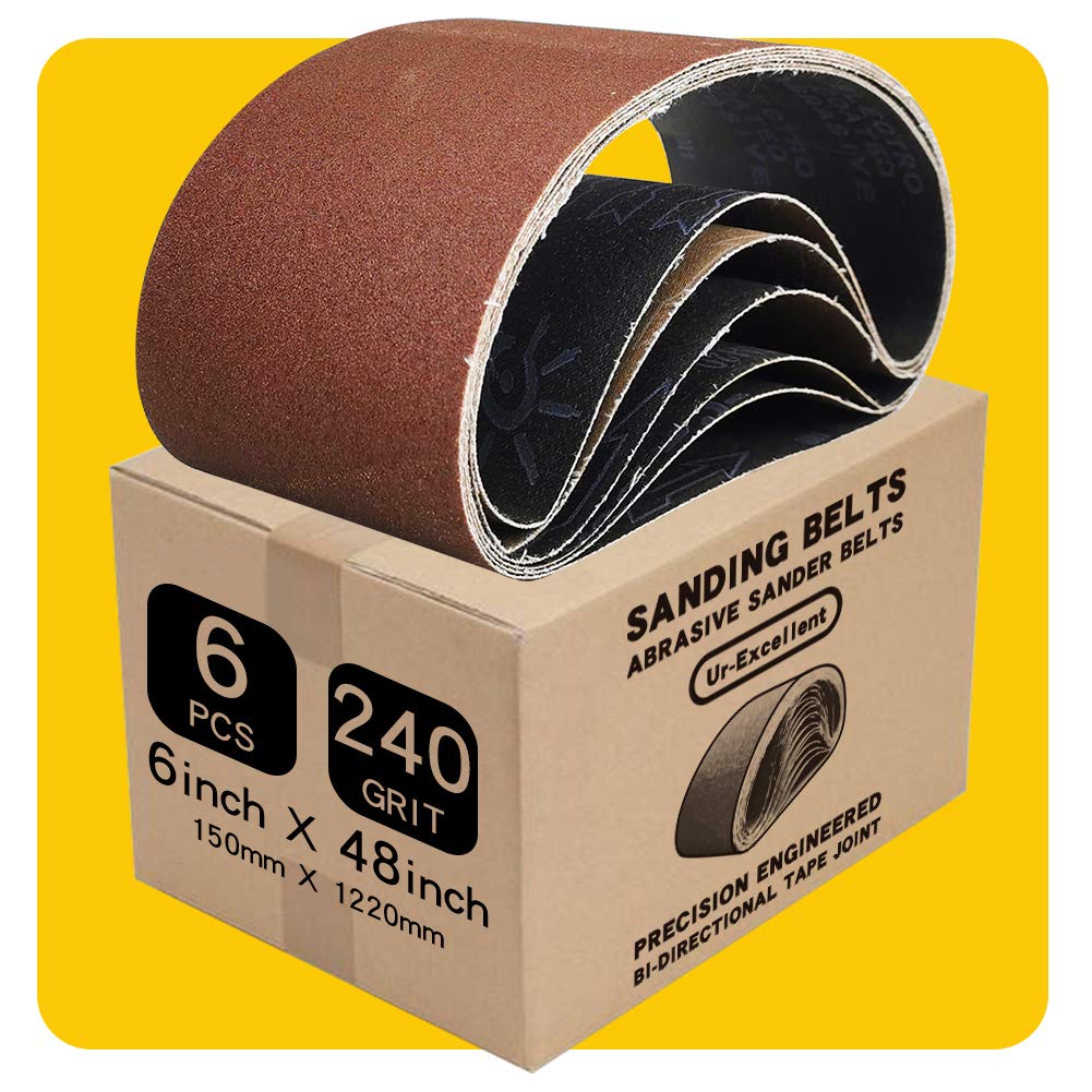 6 x 48 Inch 240 Grit Sanding Belt | Premium Aluminum Oxide Sanding Belt | Premium Sander Sandpaper – 6 Pack